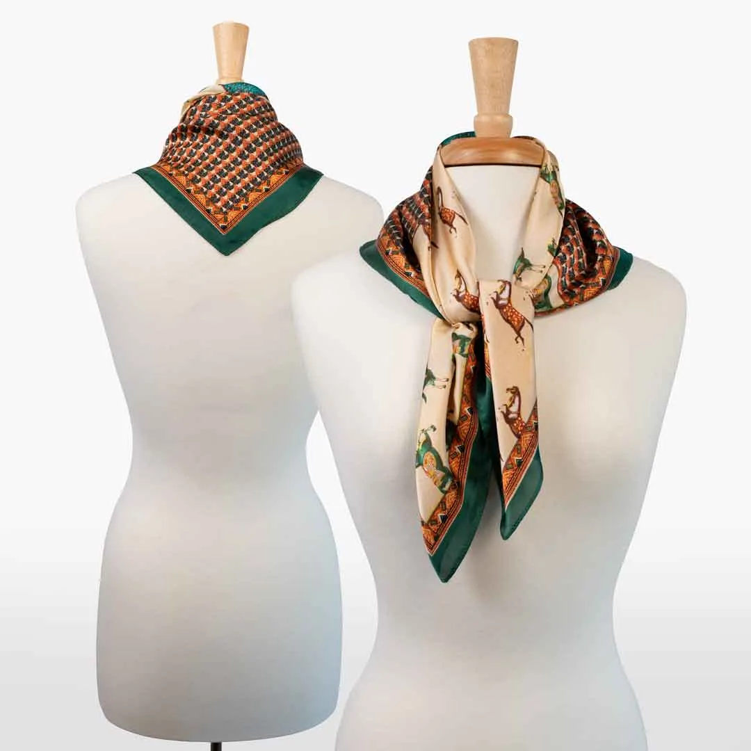 Empire - Stylized Equestrian Pattern Multi-Color w/ Emerald Border Scarf