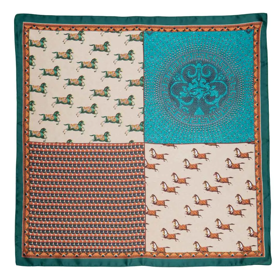 Empire - Stylized Equestrian Pattern Multi-Color w/ Emerald Border Scarf
