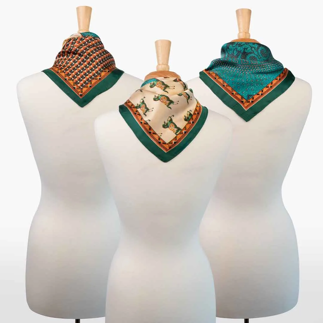 Empire - Stylized Equestrian Pattern Multi-Color w/ Emerald Border Scarf