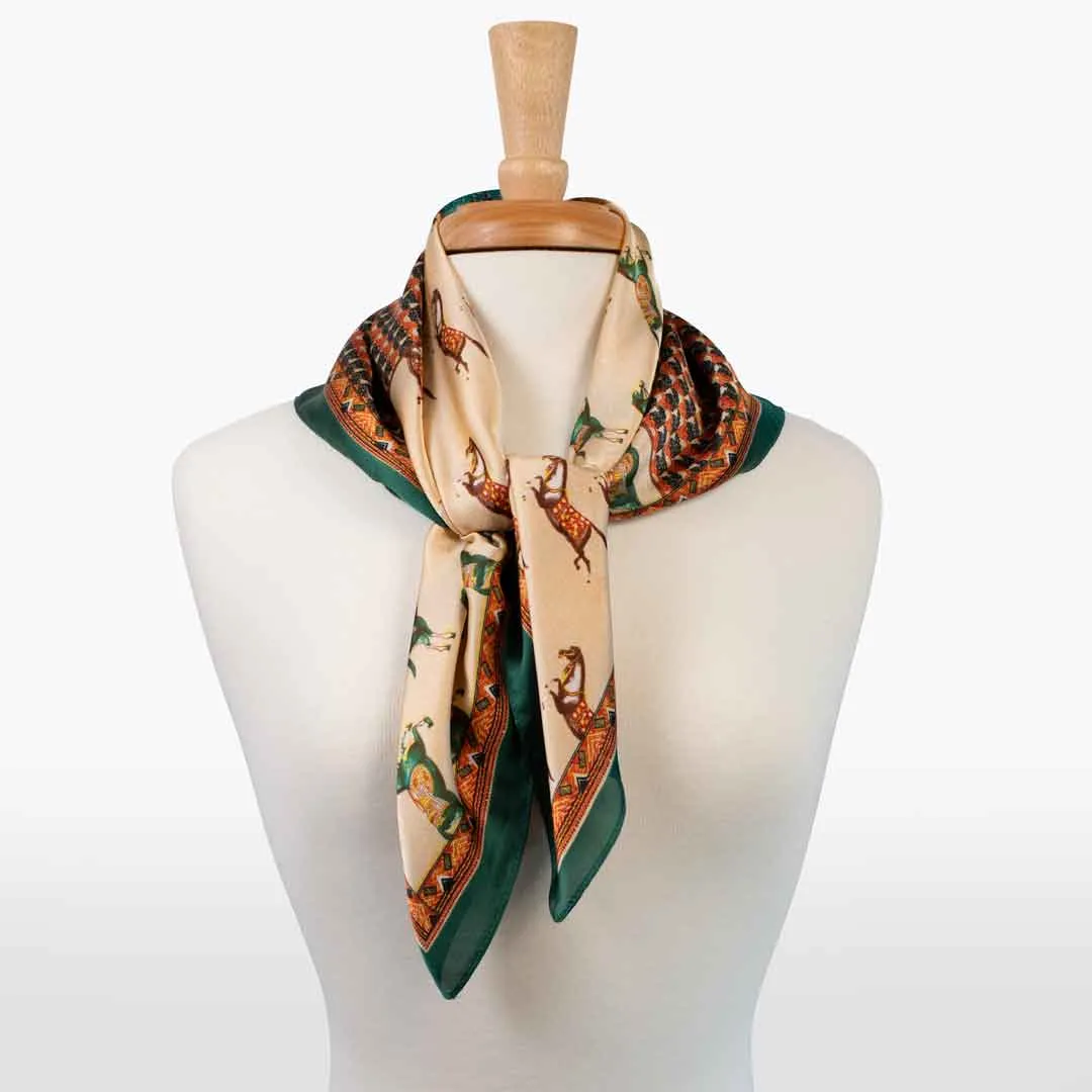 Empire - Stylized Equestrian Pattern Multi-Color w/ Emerald Border Scarf