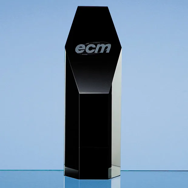 Engraved Black Crystal Hexagon Award