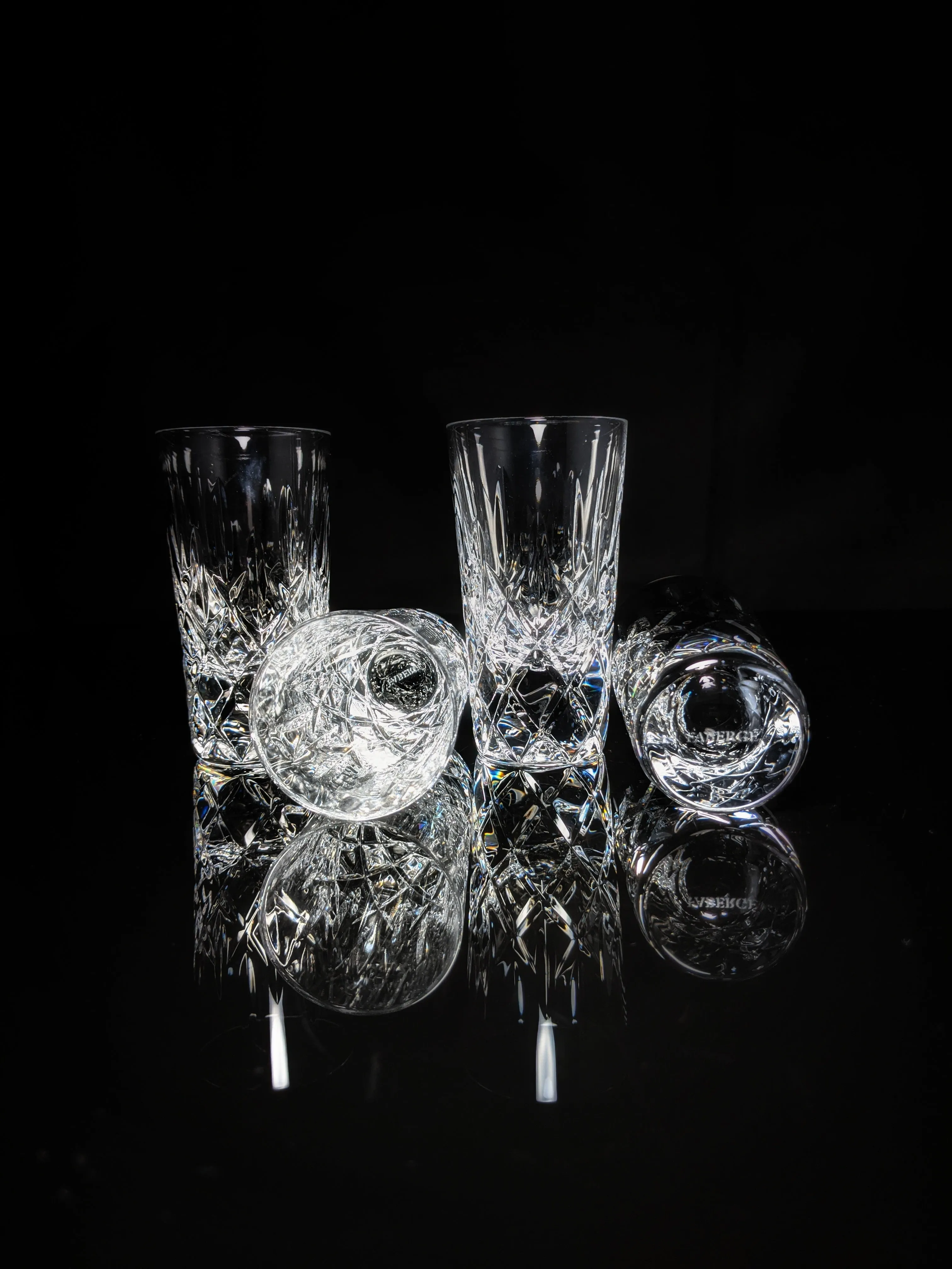 Faberge Vodka Clear Crystal Shot Glasses  Set of 4 NIB