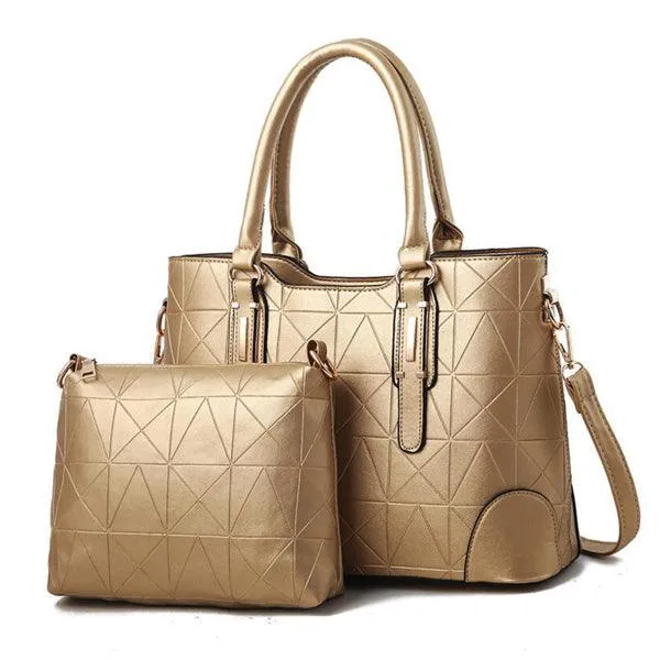 Fashion Unique 2 In 1 Patterned Leather Handbag - Gold
