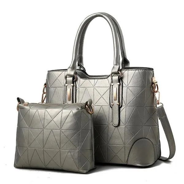 Fashion Unique 2 In 1 Patterned Leather Handbag - Grey