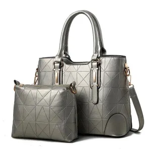 Fashion Unique 2 In 1 Patterned Leather Handbag - Grey