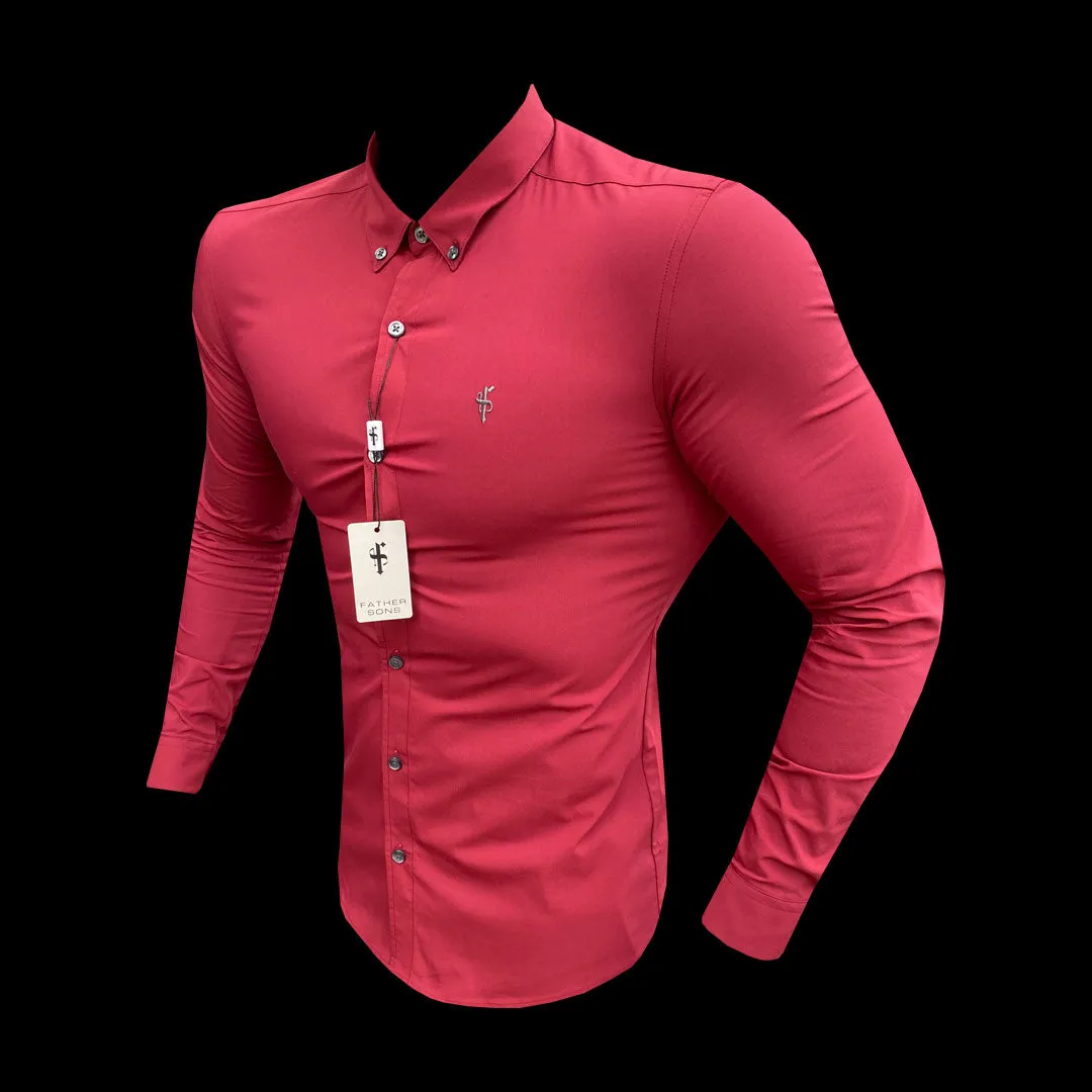 Father Sons Super Slim Stretch Classic Ox Blood Long Sleeve With Button Down Collar -  FS821