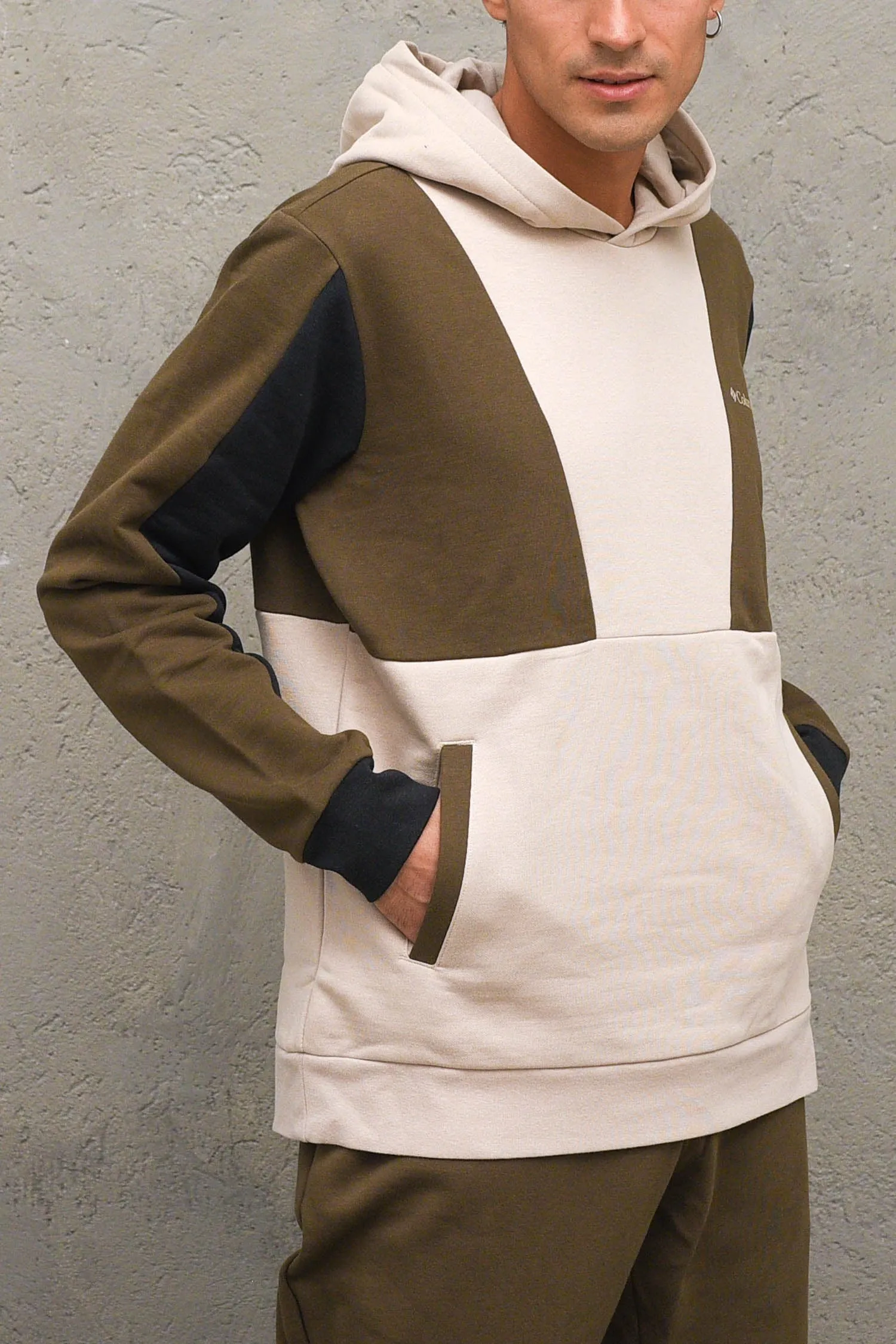 Felpa Colorblock con Cappuccio Lodge - Verde