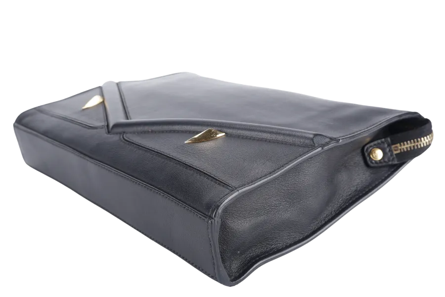 FENDI VITELLO GRACE EYEBROW MONSTER EYES POUCH (7VA433) BLACK GOLD HARDWARE NO DUST COVER