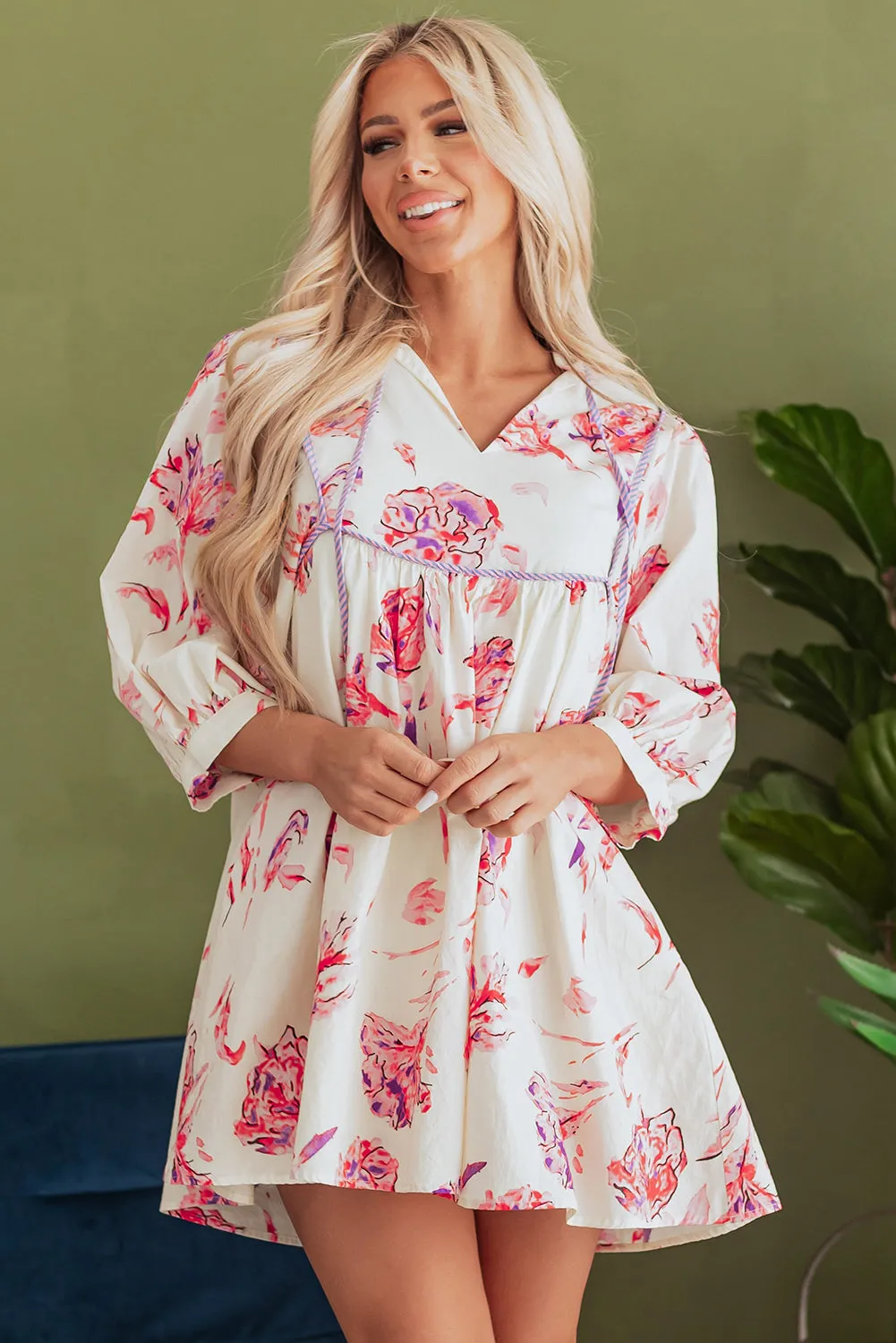 Floral Print Babydoll Mini Dress