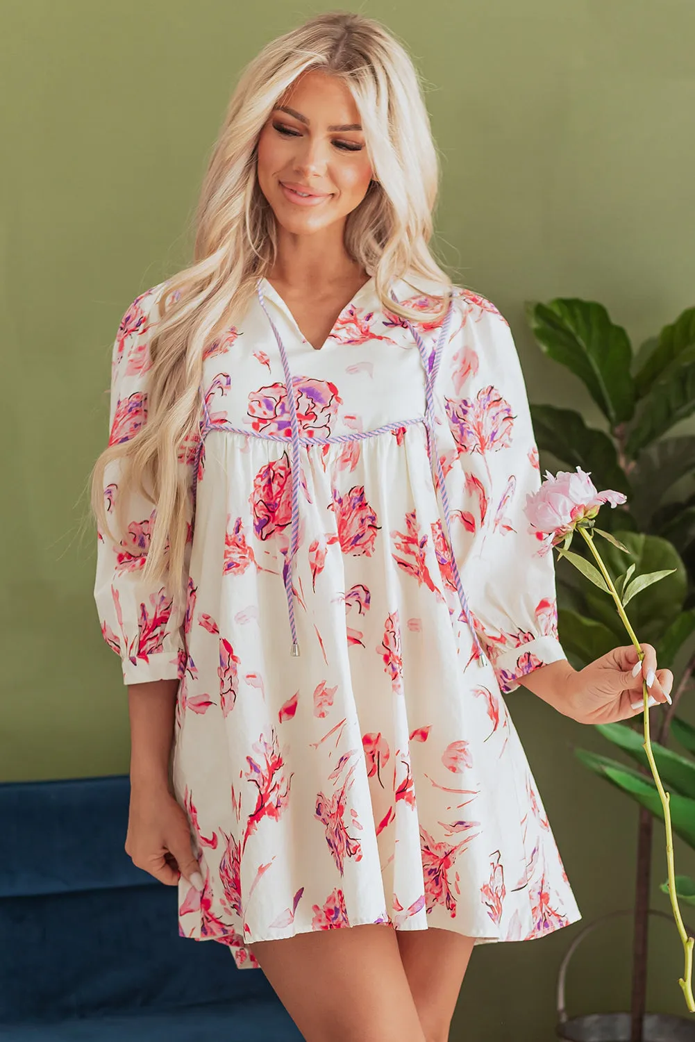 Floral Print Babydoll Mini Dress