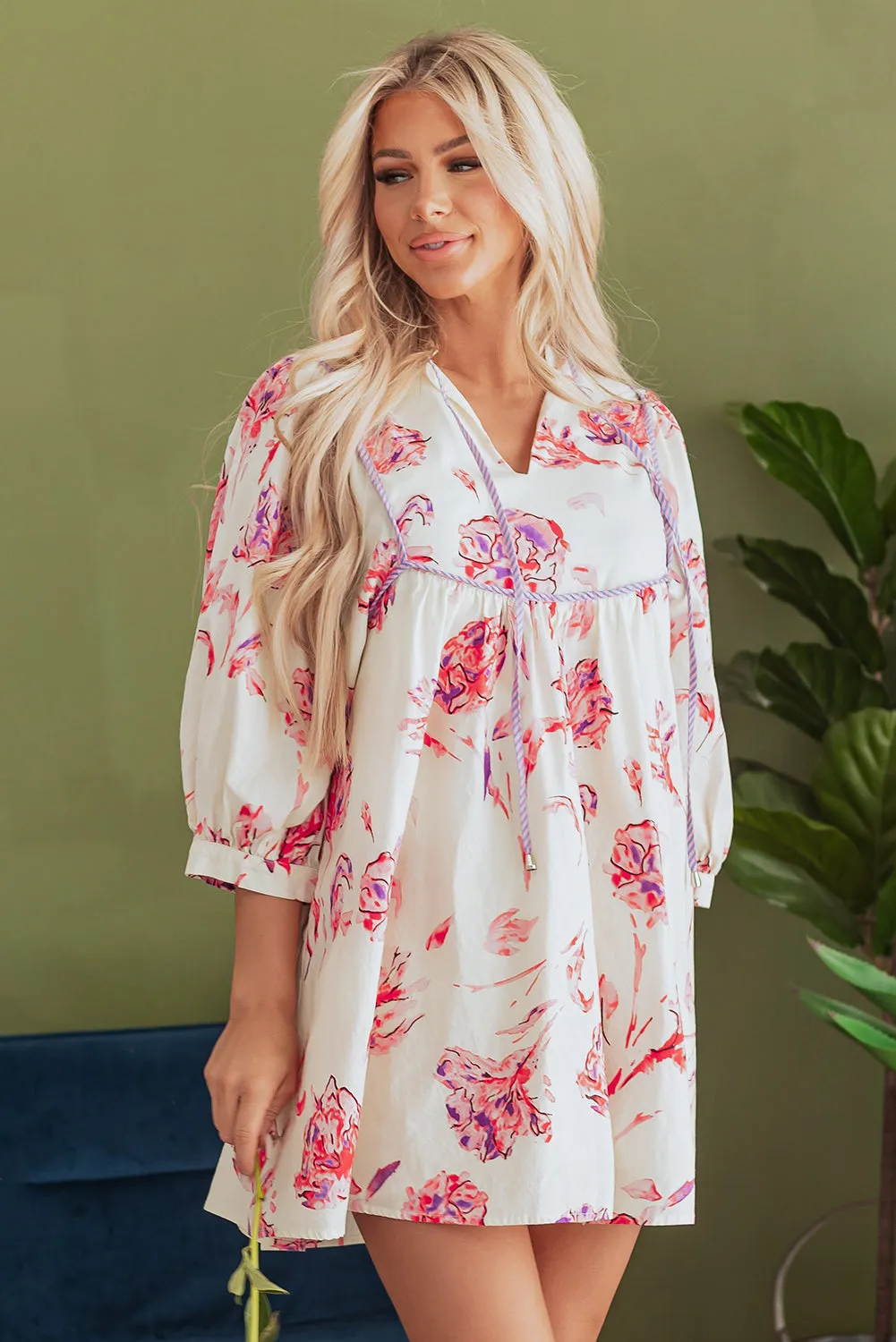 Floral Print Babydoll Mini Dress