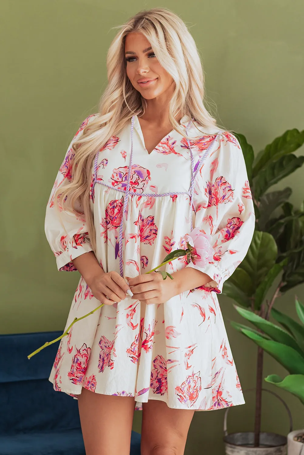 Floral Print Babydoll Mini Dress