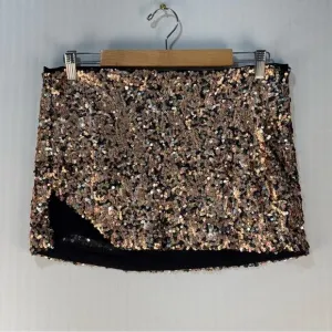 Free People Annalise Sequined Mini Skirt Metallic Bronze Lined Side Zip Size 6