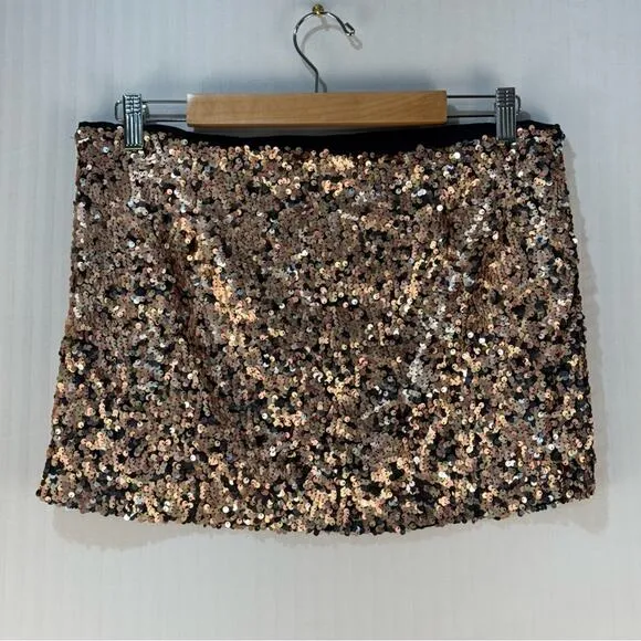 Free People Annalise Sequined Mini Skirt Metallic Bronze Lined Side Zip Size 6