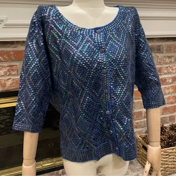 Free People fully sequined royal blue wool blend cardigan / S / NWOT