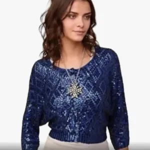 Free People fully sequined royal blue wool blend cardigan / S / NWOT