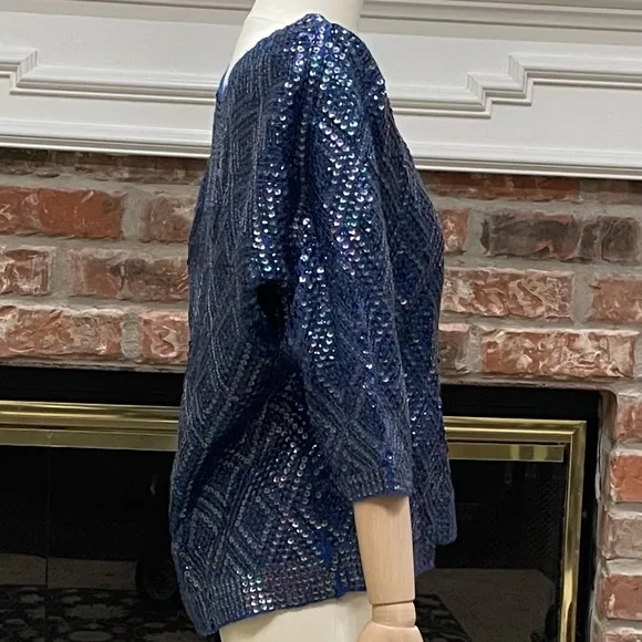 Free People fully sequined royal blue wool blend cardigan / S / NWOT