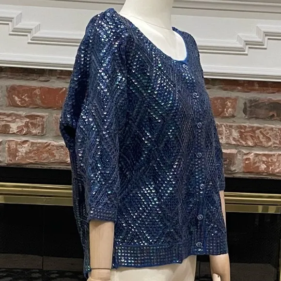 Free People fully sequined royal blue wool blend cardigan / S / NWOT