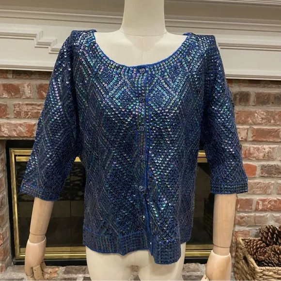 Free People fully sequined royal blue wool blend cardigan / S / NWOT