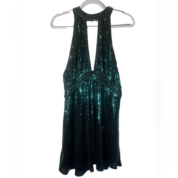 Free People Womens Film Noir Sequined A-Line Tank Top Dress in Green Size 12