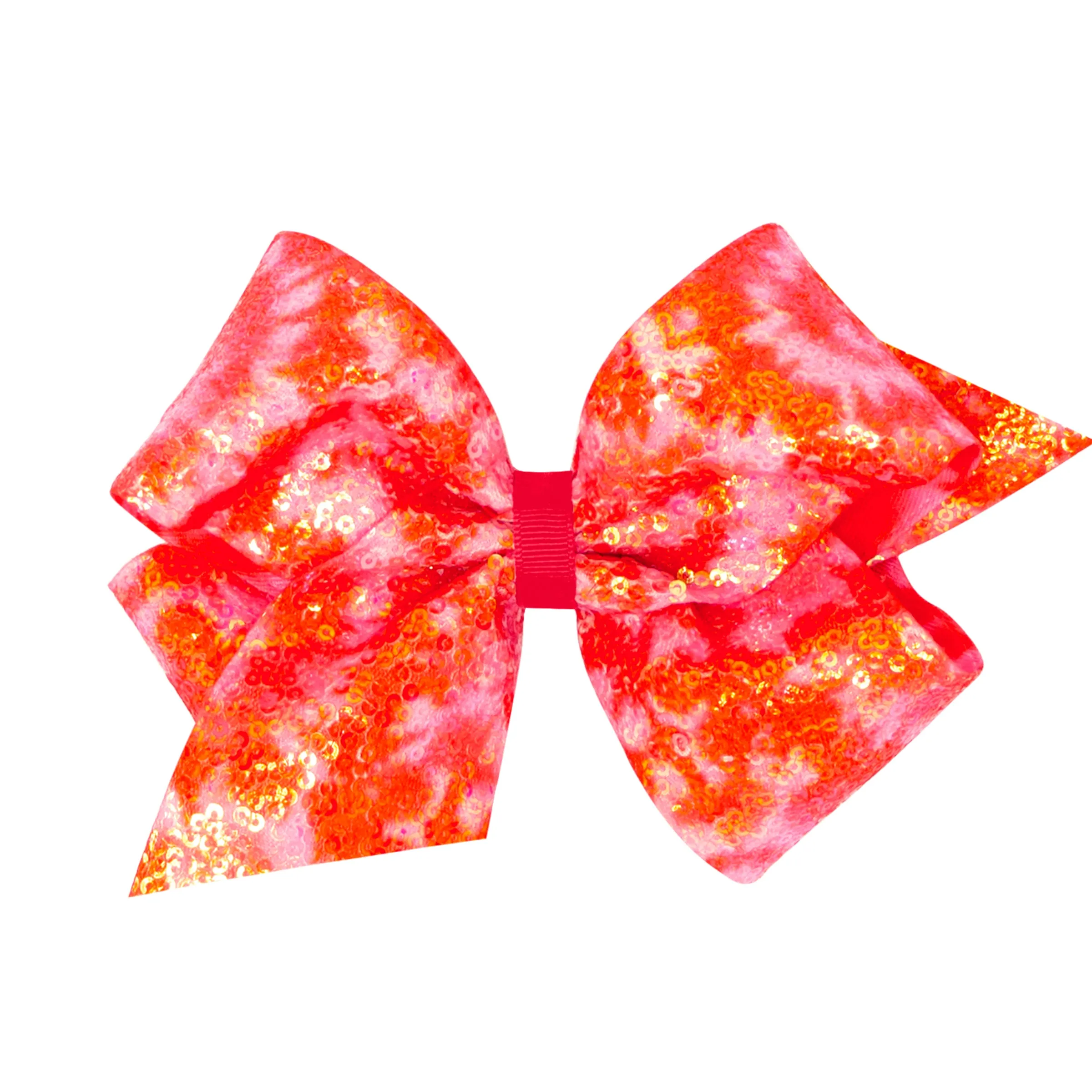 French Pink Tie Dye Ombre Print Sequin Hair Bow on Clippie