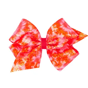 French Pink Tie Dye Ombre Print Sequin Hair Bow on Clippie
