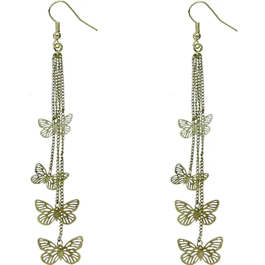 Gold Butterfly Drop Chain Earrings