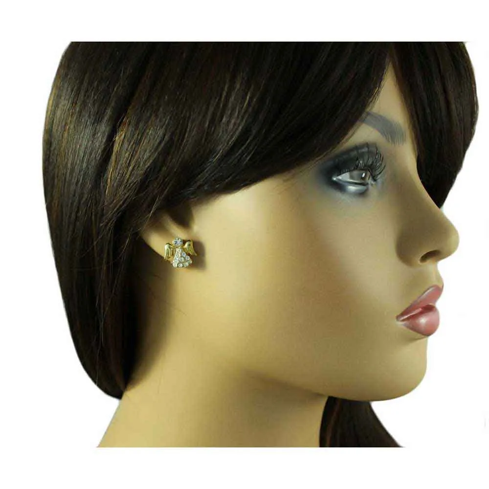 Gold Crystal Little Angel Lapel Tac Pin and Earring Set - SPF627GBS