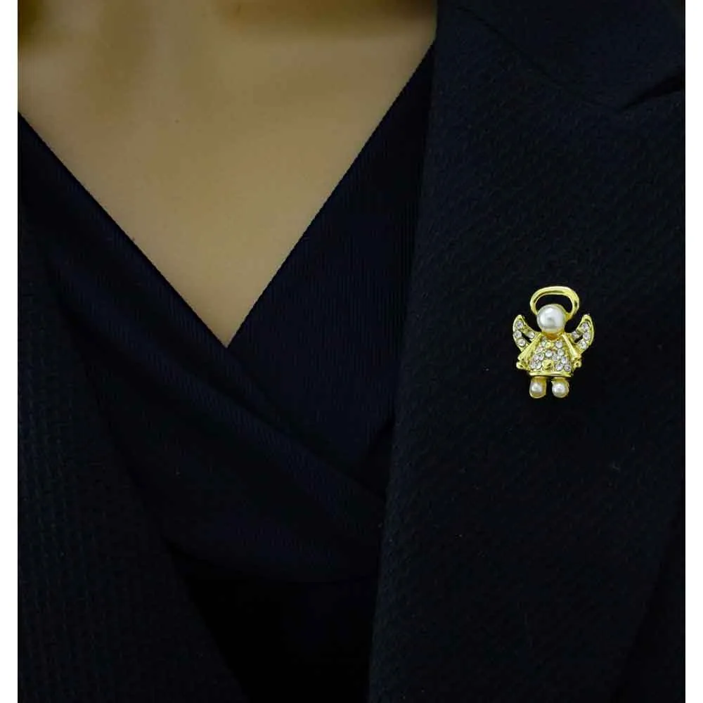 Gold Crystal Little Angel Lapel Tac Pin and Earring Set - SPF627GBS