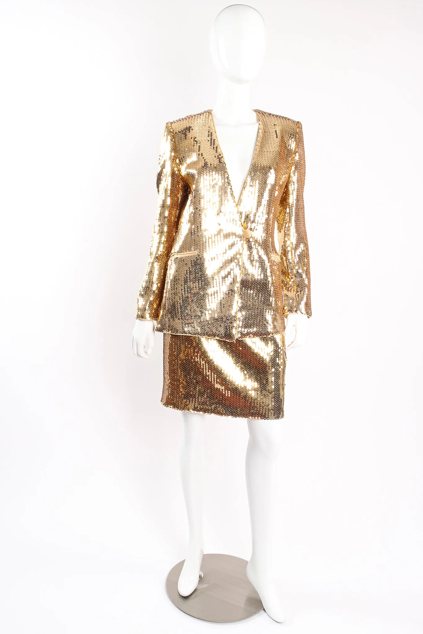 Gold Disco Sequined Jacket & Skirt Set