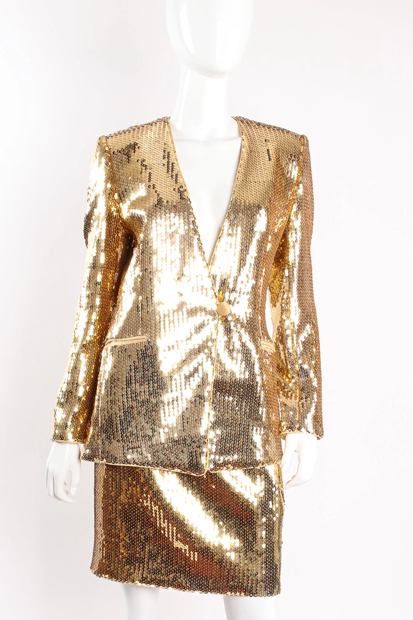 Gold Disco Sequined Jacket & Skirt Set
