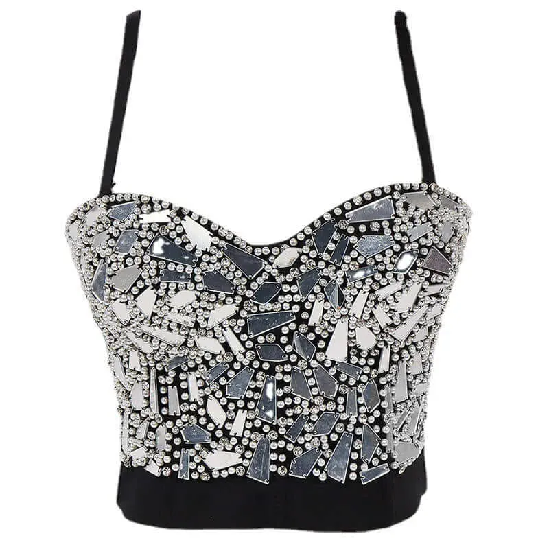 Golden Beaded Glass Sequined Short Corset
