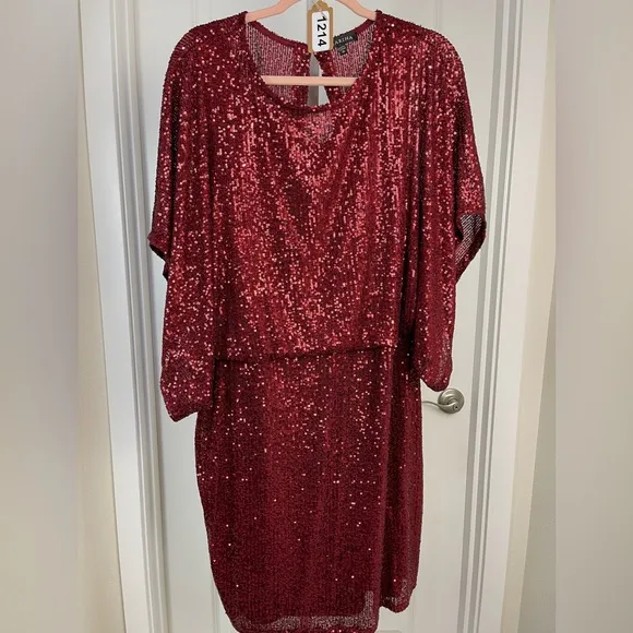 Gorgeous red Marina sequined cocktail dress. Size 16. EUC