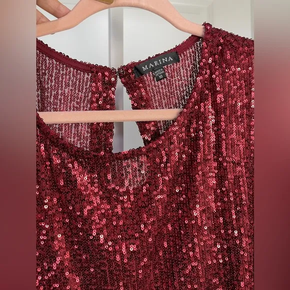 Gorgeous red Marina sequined cocktail dress. Size 16. EUC