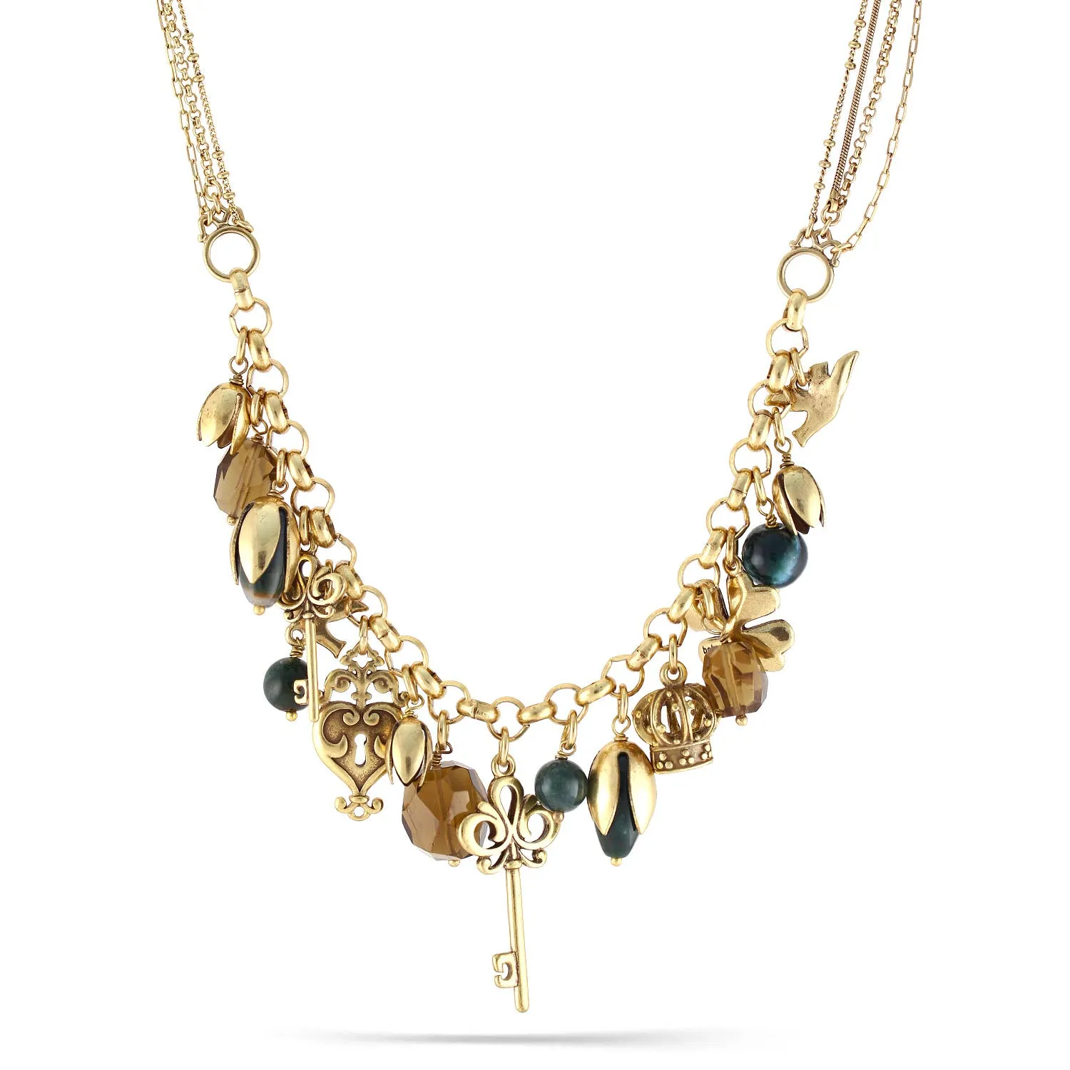 GREEN NATURAL STONE AND MULTI CHARMS  NECKLACES #192GN1101 (IF19)