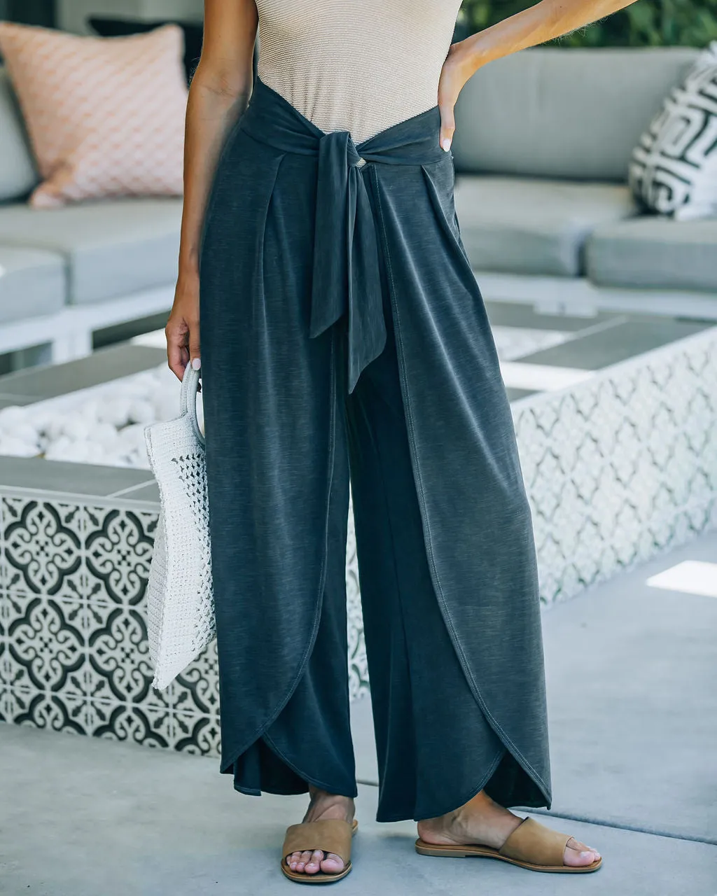 Grenada Tie Front Modal Blend Pants - Charcoal