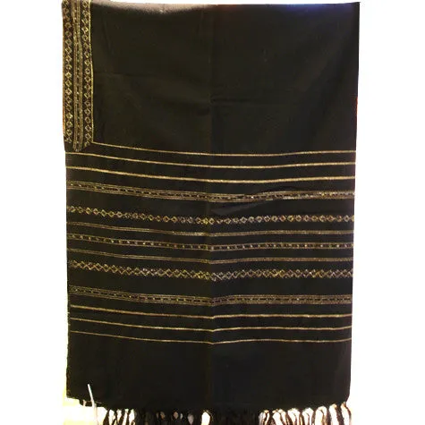 Hagar - Wool Tallit - Gold on Black