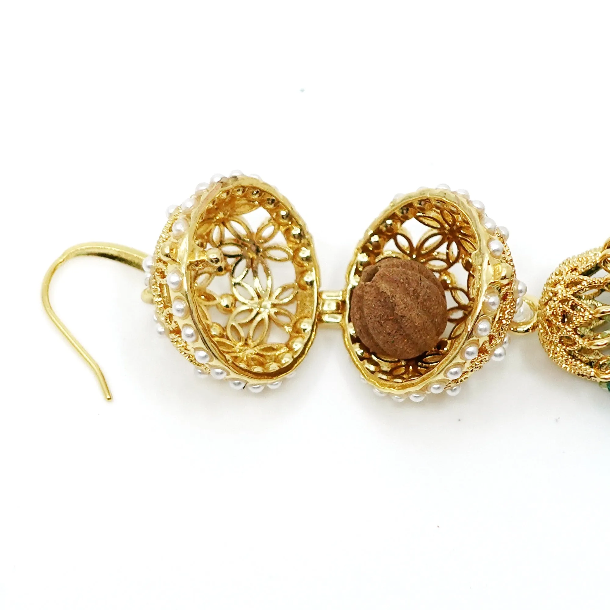 Herbal Locket Gemstone Tassel Earrings - Faceted Carnelian