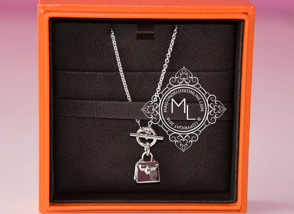 Hermes 925 Sterling Silver Kelly Charm Pendant Necklace