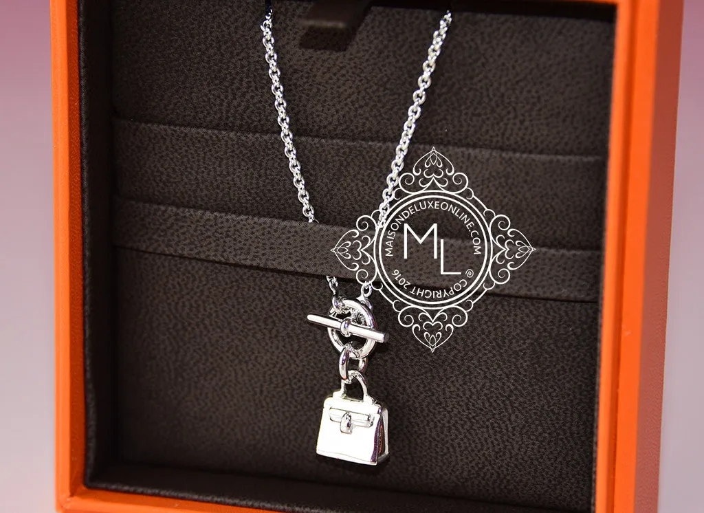 Hermes 925 Sterling Silver Kelly Charm Pendant Necklace
