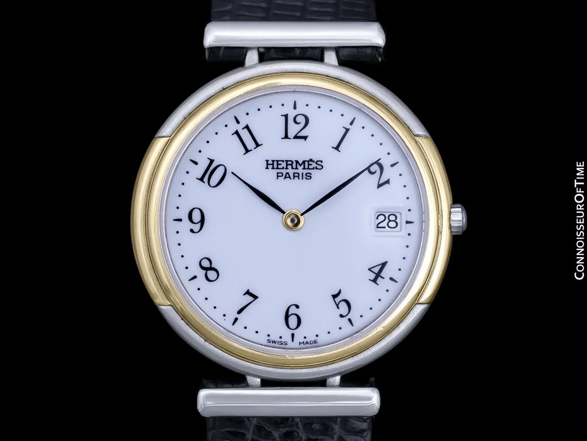 Hermes Windsor Mens Midsize Unisex Watch - Stainless Steel & 18K Gold Plated