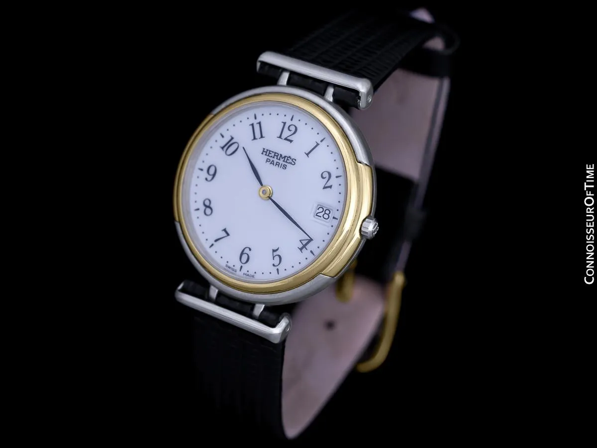 Hermes Windsor Mens Midsize Unisex Watch - Stainless Steel & 18K Gold Plated