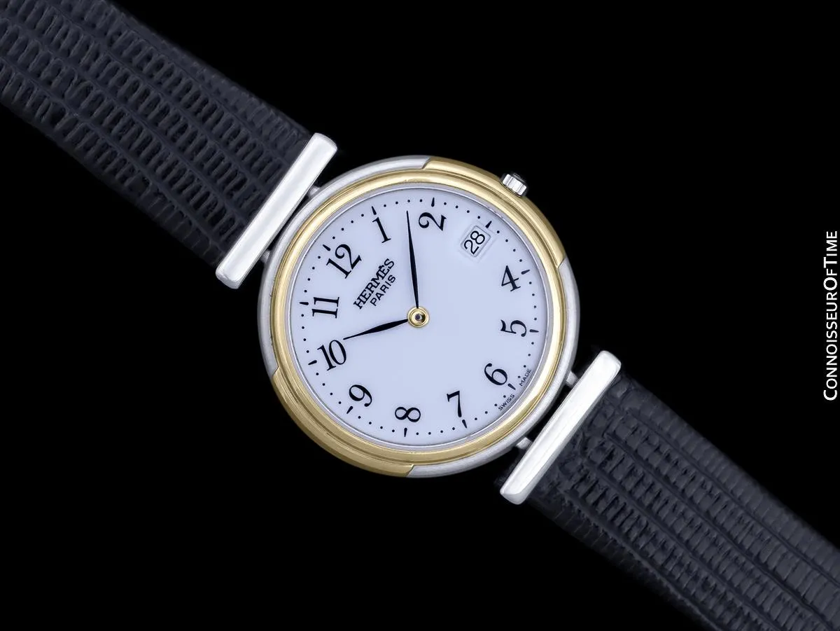 Hermes Windsor Mens Midsize Unisex Watch - Stainless Steel & 18K Gold Plated