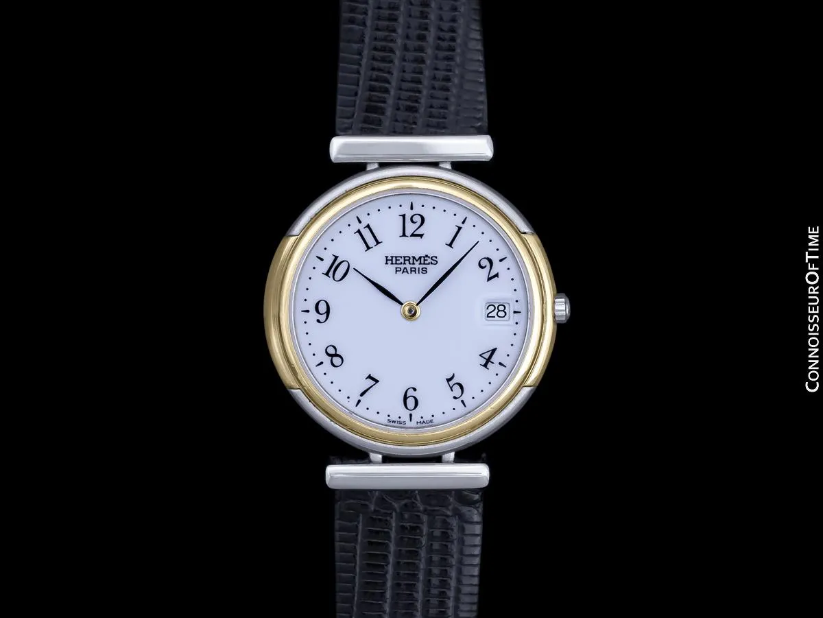 Hermes Windsor Mens Midsize Unisex Watch - Stainless Steel & 18K Gold Plated