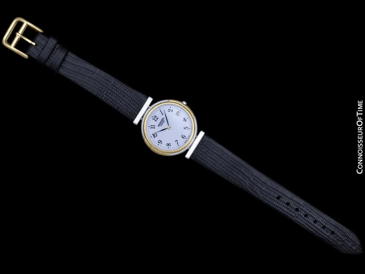 Hermes Windsor Mens Midsize Unisex Watch - Stainless Steel & 18K Gold Plated