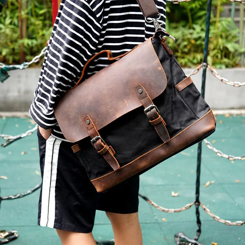 Horseskin Diagonal Handbag Briefcase Canvas One Shoulder