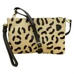 ILI 6201H BLACK/LEOPARD HAIRCALF TRIPLE COMPARTMENT CLUTCH INTERNATIONAL LEATHER INDUSTRIES