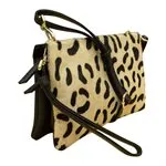 ILI 6201H BLACK/LEOPARD HAIRCALF TRIPLE COMPARTMENT CLUTCH INTERNATIONAL LEATHER INDUSTRIES