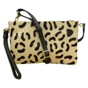 ILI 6201H BLACK/LEOPARD HAIRCALF TRIPLE COMPARTMENT CLUTCH INTERNATIONAL LEATHER INDUSTRIES