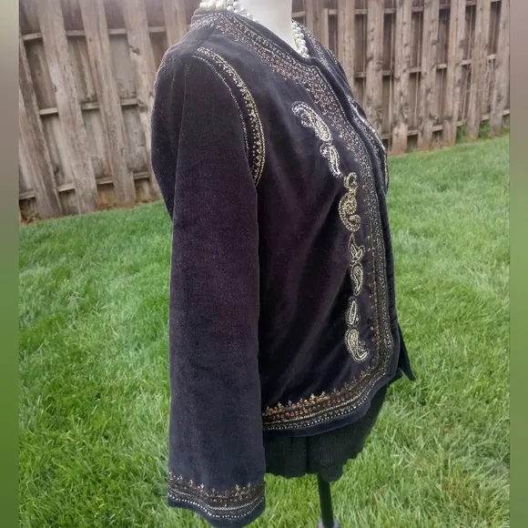 Indigo Moon Black Velveteen Beaded, Sequined &amp; Embroidered Bolero Jacket